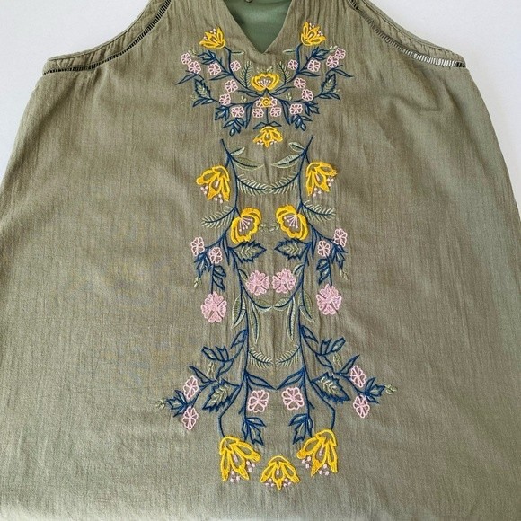 Miami Bohemian Sleeveless Embroidered Dress size Large Green Halter Key hole - Picture 13 of 16